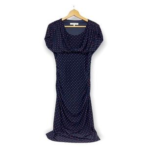 Evan Picone Navy Polka Dot Dress Ruched Vintage Retro Style SZ 10